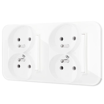 Dwa gniazda podwójne z ramką zaokrągloną efekt szkła seria ICON kolor biały