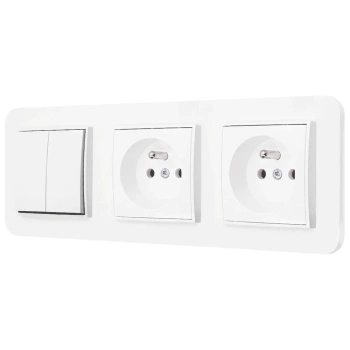 Włącznik podwójny i dwa gniazda pojedyncze z ramką zaokrągloną seria MINI kolor biały mat