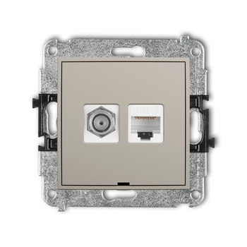 Mechanizm gniazda antenowego poj. typu F SAT + gniazda komp. poj. 1xRJ45, kat. 6, 8-stykowy, bez pola opisowego Karlik seria ICON 60IGFKBO-3 kolor taupe