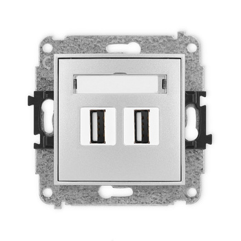 Mechanizm gniazda podwójnego 2xUSB A-A 2.0 Karlik seria ICON 7IGUSB-2 kolor srebrny metalik