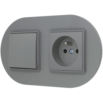 Włącznik pojedynczy z gniazdem pojedynczym z ramką okrągłą seria MINI kolor szary mat
