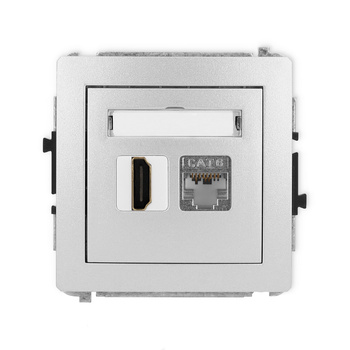 Mechanizm gniazda pojedynczego HDMI 2.0, 4K + gniazda komp. poj. 1xRJ45, kat. 6, ekranowany, 8-stykowy Karlik seria DECO 7DGHK-46 kolor srebrny metalik