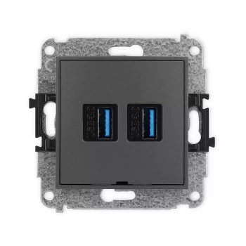 Mechanizm gniazda podwójnego 2xUSB A-A 3.0, bez pola opisowego Karlik seria ICON 28IGUSBBO-6 kolor grafitowy mat
