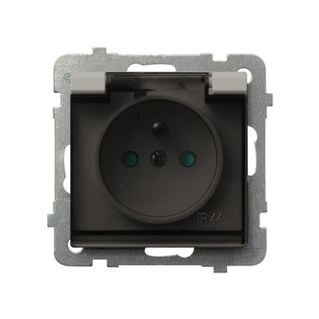 Gniazdo bryzgoszczelne z uziemieniem IP-44 z przesłonami torów prądowych wieczko przezroczyste seria SONATA kolor Kaszmir symbol GPH-1RZP/m/82/d