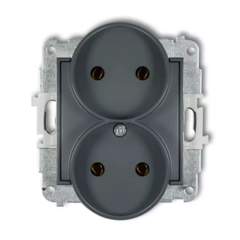 Mechanizm gniazda podwójnego do ramki bez uziemienia 2x2P bez przesłon torów prądowych Karlik seria ICON 28IGPR-2 kolor grafitowy mat