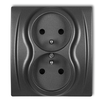 Gniazdo podwójne z uziemieniem 2x2P+Z z przesłonami torów Karlik seria LOGO 11LGP-2zp kolor grafitowy