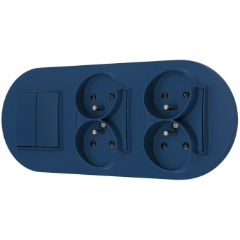 Włącznik podwójny i dwa gniazda podwójne z ramką okrągłą seria MINI kolor navy blue