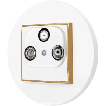 Gniazdo rtv-sat z ramką okrągłą seria MINI kolor biały mat/złoty