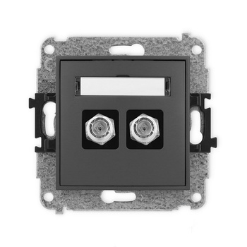 Mechanizm gniazda antenowego podwójnego typu F SAT niklowany Karlik seria ICON 28IGF-2 kolor grafitowy mat