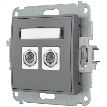 Mechanizm gniazda antenowego podwójnego typu F SAT niklowany Karlik seria MINI 27MGF-2 kolor szary mat