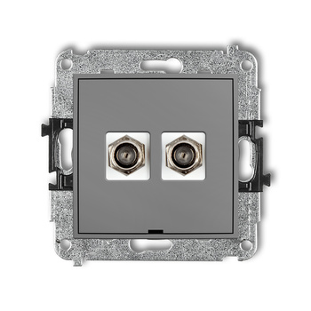 Mechanizm gniazda antenowego podwójnego typu F SAT niklowany, bez pola opisowego Karlik seria MINI 27MGFBO-2 kolor szary mat