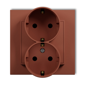 Gniazdo podwójne z uziemieniem SCHUKO 2x2P+Z z przesłonami torów Karlik seria MINI 63MGP-2sp kolor terakota