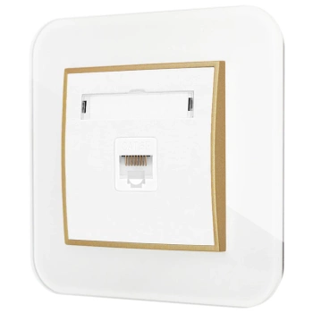 Gniazdo internetowe rj45 1x z ramką zaokrągloną efekt szkła seria ICON kolor biały/złoty