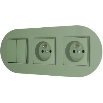 Włącznik podwójny i dwa gniazda pojedyncze z ramką okrągłą seria MINI kolor szałwiowy