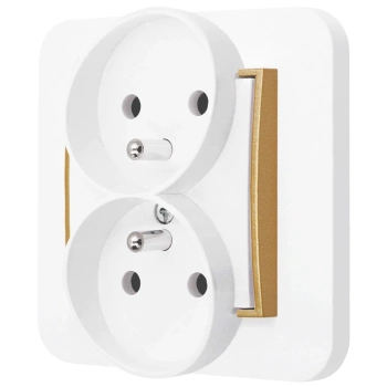 Gniazdo podwójne z ramką zaokrągloną seria MINI kolor biały mat/złoty