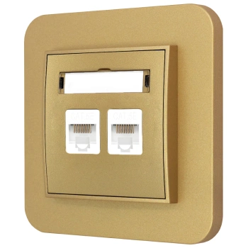 Gniazdo internetowe rj45 2x z ramką zaokrągloną seria MINI kolor złoty
