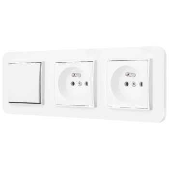 Włącznik pojedynczy i dwa gniazda pojedyncze z ramką zaokrągloną seria MINI kolor biały mat