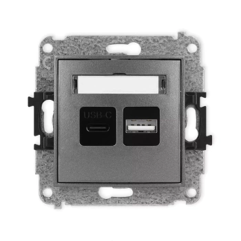 Mechanizm ładowarki USB podwójnej USB C + USB A, 20W max. Karlik seria ICON 11ICUSB-8 kolor grafitowy