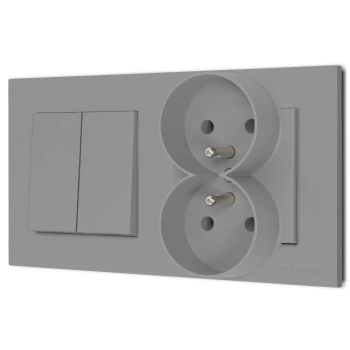 Włącznik podwójny z gniazdem podwójnym z ramką seria Bella kolor popiel mat