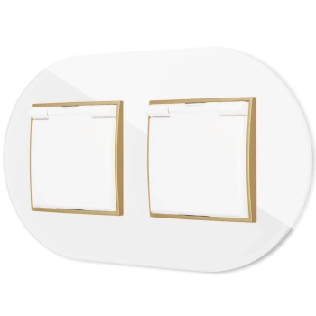 Dwa gniazda hermetyczne do łazienki z ramką okrągłą efekt szkła seria ICON kolor biały/złoty