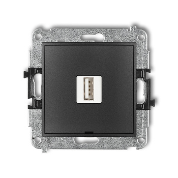 Mechanizm ładowarki USB pojedynczej USB A, 5W max., 5V, 1A, bez pola opisowego Karlik seria ICON 11ICUSBBO-1 kolor grafitowy