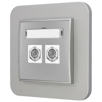 Gniazdo antenowe 2x z ramką zaokrągloną seria MINI kolor srebrny