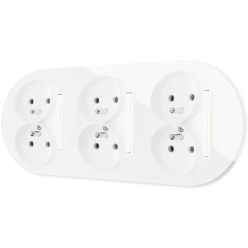 Trzy gniazda podwójne z ramką okrągłą efekt szkła seria ICON kolor biały