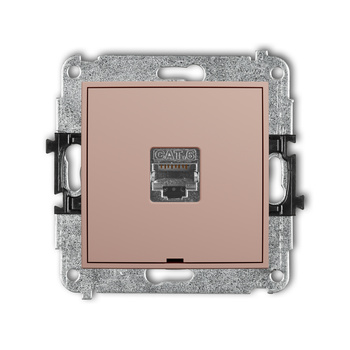 Mechanizm gniazda komputerowego pojedynczego 1xRJ45, kat. 6, ekranowany, 8-stykowy, bez pola opisowego Karlik seria ICON 62IGKBO-5 kolor łososiowy