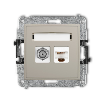 Mechanizm gniazda antenowego poj. typu F SAT + gniazda komp. poj. 1xRJ45, kat. 5e, 8-stykowy Karlik seria ICON 60IGFK-1 kolor taupe