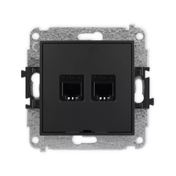Mechanizm gniazda telefonicznego podwójnego 2xRJ11, 4-stykowy, beznarzędziowe, bez pola opisowego Karlik seria ICON 12IGTBO-2 kolor czarny mat