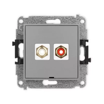 Mechanizm gniazda podwójnego RCA, bez pola opisowego typu cinch - biały i czerwony, pozłacany Karlik seria MINI 27MGRCABO-2 kolor szary mat