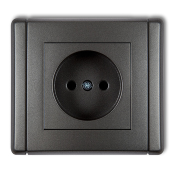 Gniazdo pojedyncze bez uziemienia 2P z przesłonami torów Karlik seria FLEXI 11FGP-1p kolor grafitowy
