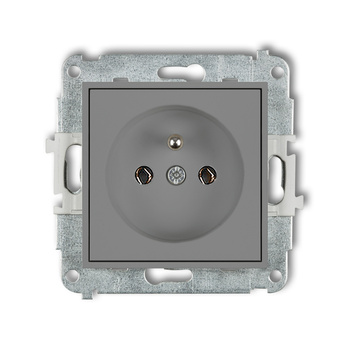 Mechanizm gniazda pojedynczego z uziemieniem 2P+Z bez przesłon torów prądowych Karlik seria ICON 27IGP-1z kolor szary mat