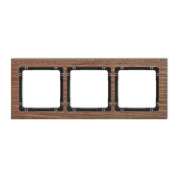 Ramka uniwersalna potrójna - efekt drewna ramka orzech amerykański; spód czarny Karlik seria DECO DRD-3H kolor efekt orzecha amerykańskiego