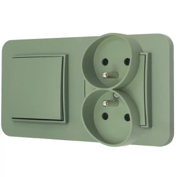 Włącznik pojedynczy z gniazdem podwójnym z ramką zaokrągloną seria MINI kolor szałwiowy
