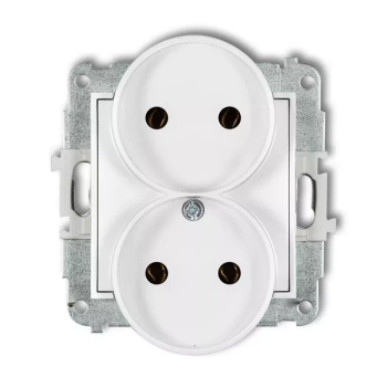 Mechanizm gniazda podwójnego do ramki bez uziemienia 2x2P bez przesłon torów prądowych Karlik seria ICON IGPR-2 kolor biały