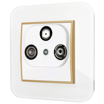 Gniazdo rtv-sat z ramką zaokrągloną efekt szkła seria ICON kolor biały/złoty