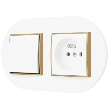 Włącznik pojedynczy z gniazdem pojedynczym z ramką okrągłą seria MINI kolor biały złoty
