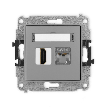 Mechanizm gniazda pojedynczego HDMI 2.0, 4K + gniazda komp. poj. 1xRJ45, kat. 6, ekranowany, 8-stykowy Karlik seria ICON 27IGHK-46 kolor szary mat