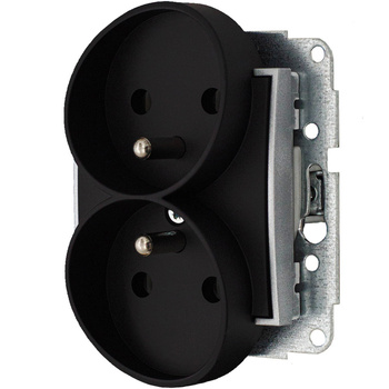 Gniazdo podwójne bez ramki bezpieczne kolor czarny mat/srebrny