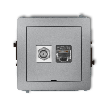 Mechanizm gniazda antenowego poj. typu F SAT + gniazda komp. poj. 1xRJ45, kat. 6 ekranowany, 8-stykowy, bez pola opisowego Karlik seria DECO 7DGFKBO-5 kolor srebrny metalik