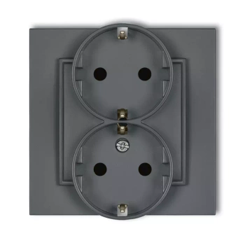 Gniazdo podwójne z uziemieniem SCHUKO 2x2P+Z z przesłonami torów Karlik seria MINI 28MGP-2sp kolor grafitowy mat