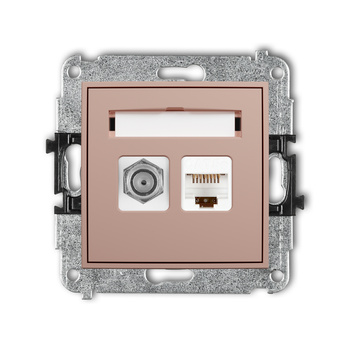 Mechanizm gniazda antenowego poj. typu F SAT + gniazda komp. poj. 1xRJ45, kat. 5e, 8-stykowy Karlik seria MINI 62MGFK-1 kolor łososiowy