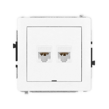 Mechanizm gniazda komputerowego podwójnego 2xRJ45, kat. 6A, 8-stykowy, bez pola opisowego Karlik seria DECO DGKBO-8 kolor biały