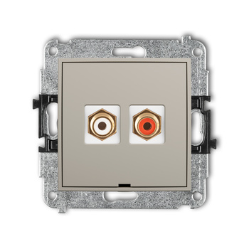 Mechanizm gniazda podwójnego RCA, bez pola opisowego typu cinch - biały i czerwony, pozłacany Karlik seria MINI 60MGRCABO-2 kolor taupe