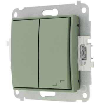 Mechanizm łącznika jednobiegunowego ze schodowym wspólne zasilanie Karlik seria MINI 61MWP-10.1 kolor szałwiowy