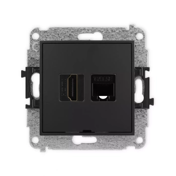 Mechanizm gniazda pojedynczego HDMI 2.0, 4K + gniazda komp. poj. 1xRJ45, kat. 5e, 8-stykowy, bez pola opisowego Karlik seria ICON 12IGHKBO-45e kolor czarny mat
