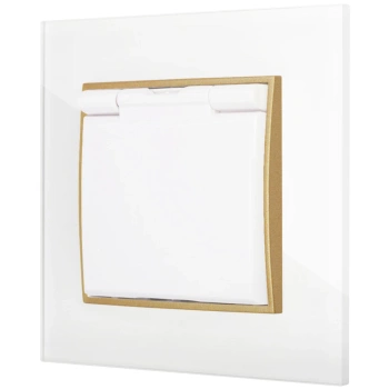 Gniazdo hermetyczne z ramką kwadratową efekt szkła seria ICON kolor biały/złoty