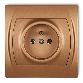 Gniazdo pojedyncze z uziemieniem 2P+Z bez przesłon torów prądowych Karlik seria LOGO 8LGP-1z kolor złoty metalik