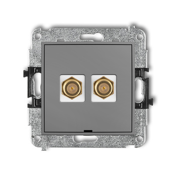 Mechanizm gniazda antenowego podwójnego typu F SAT pozłacany, bez pola opisowego Karlik seria MINI 27MGFBO-2.1 kolor szary mat
